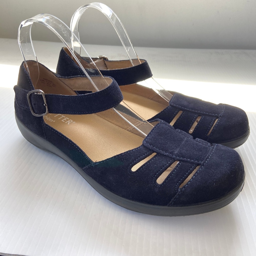 Hotter Shore Black Suede Leather Mary Jane Shoes Womens 9.5